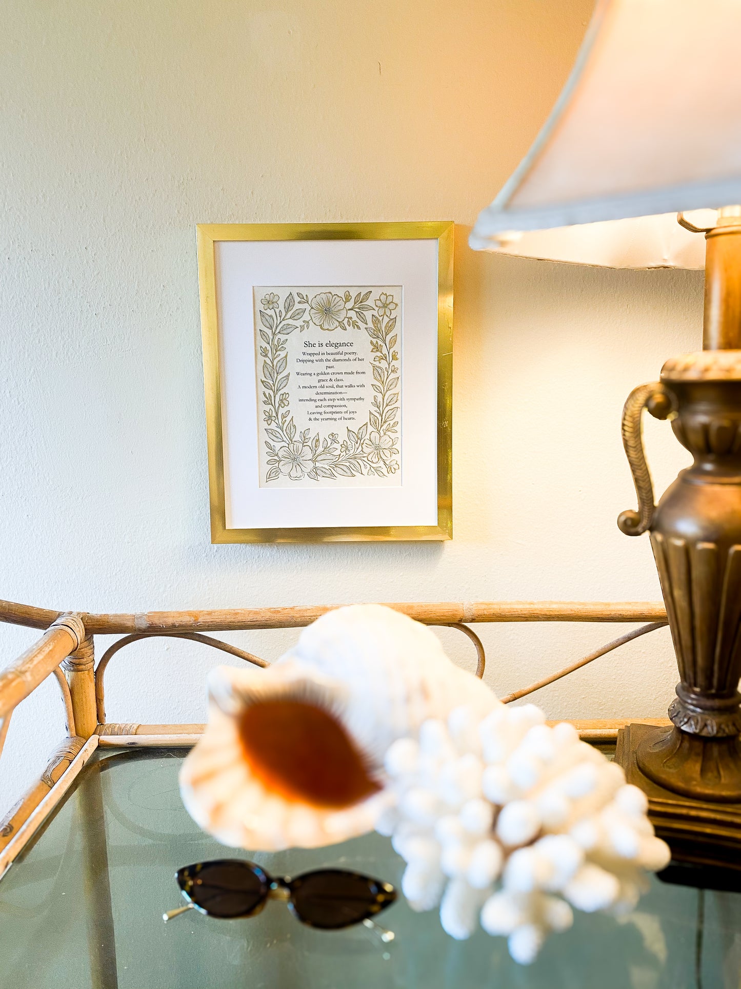 Hand-Embellished Gold Print, "She Is Elegance" Poem, Feminine Art