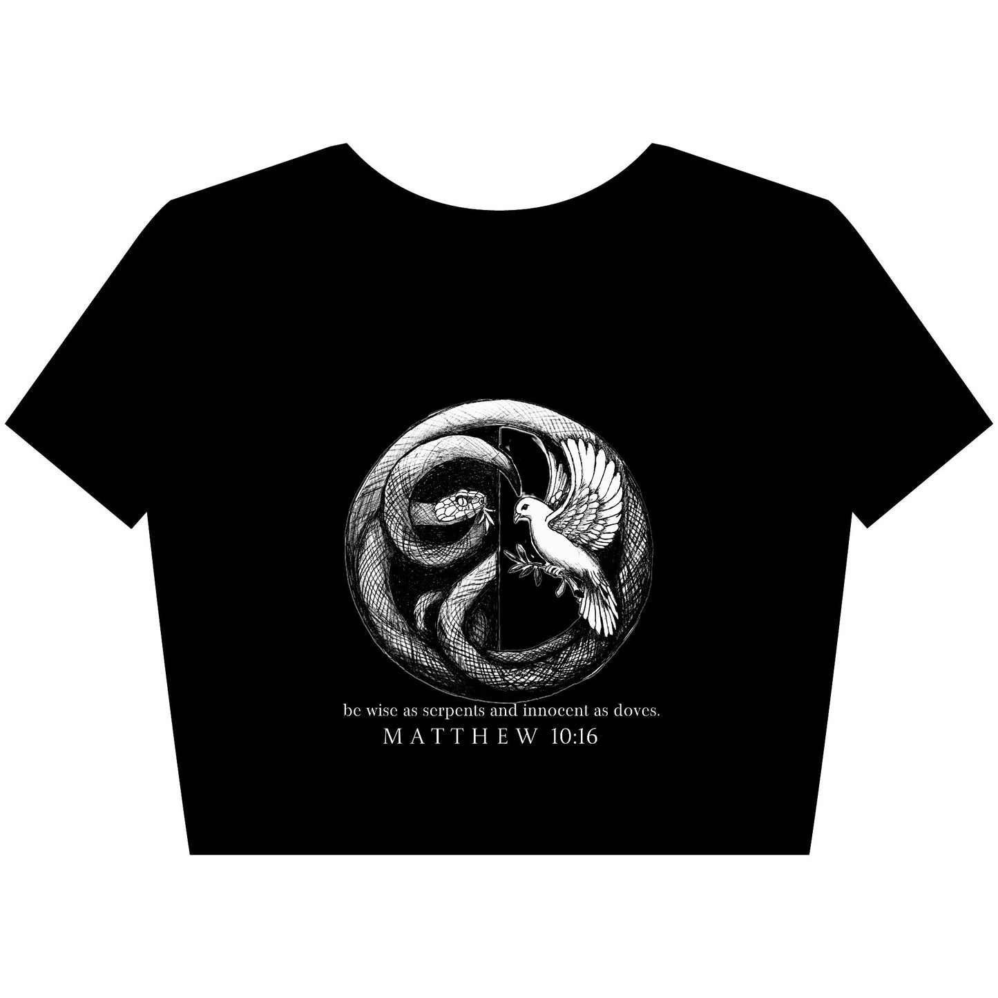 Crop Tee — Dove & Serpent Matthew 10:16 Christian Graphic Crop Top