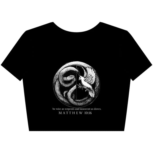 Crop Tee — Dove & Serpent Matthew 10:16 Christian Graphic Crop Top