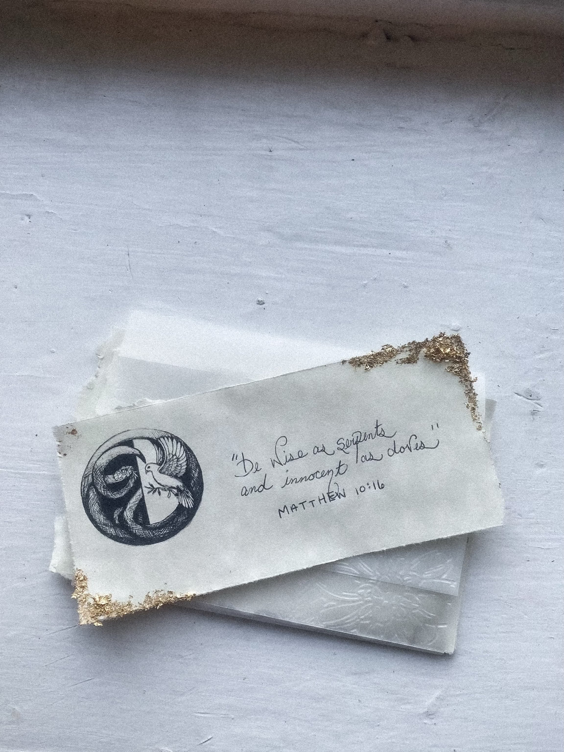 Set of 5 - “Wise as Serpents, Innocent as Doves” Burnt-Edge Scripture Art Print