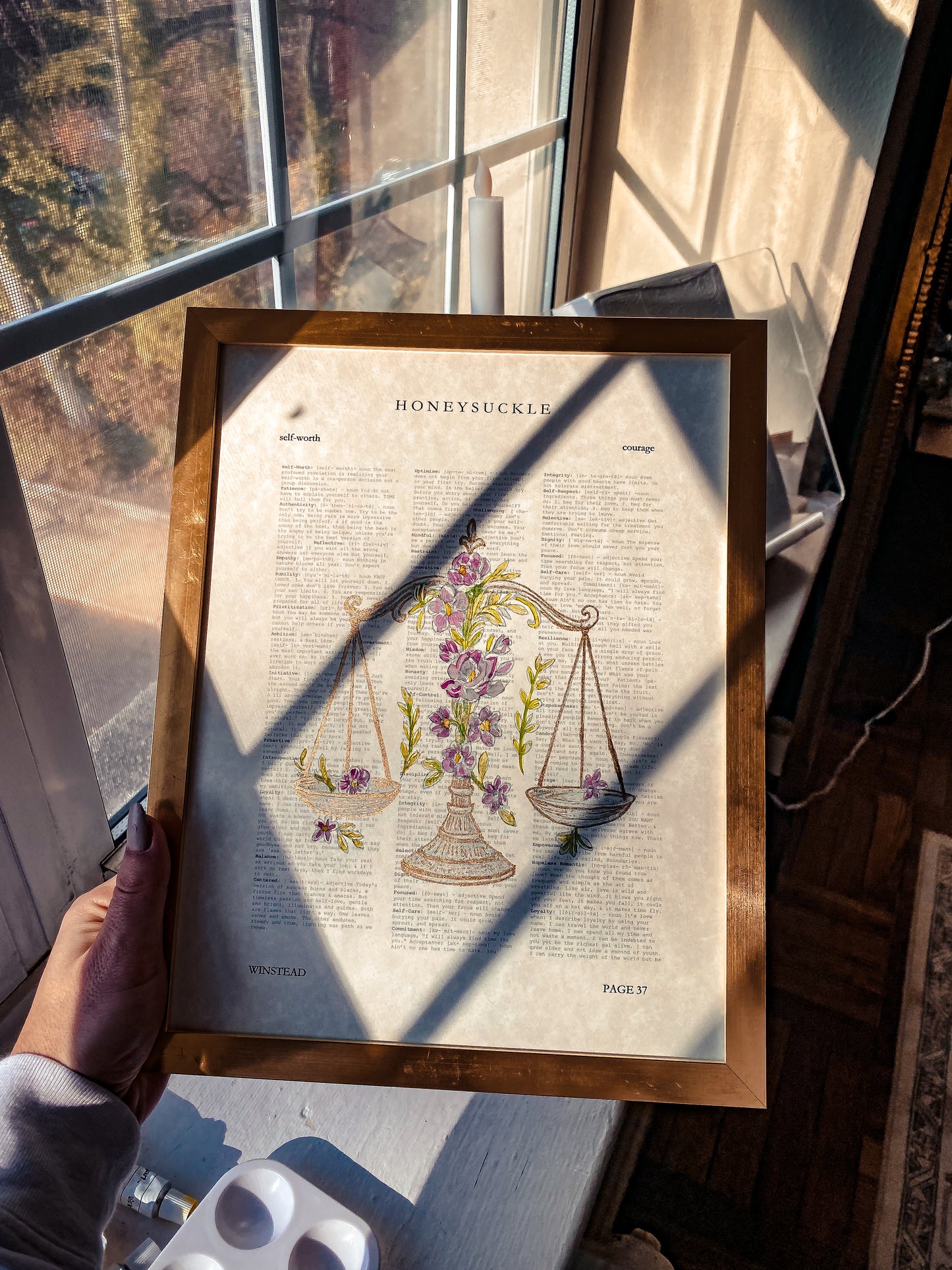 Hand-Painted Scales of Justice, poems of self worth,  Gold-Embellished Balance Scales | Literary Wall Art