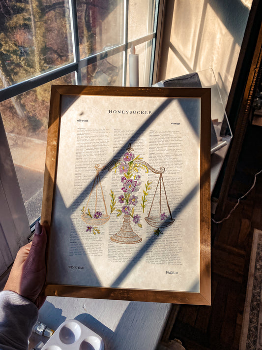 Hand-Painted Scales of Justice, poems of self worth,  Gold-Embellished Balance Scales | Literary Wall Art