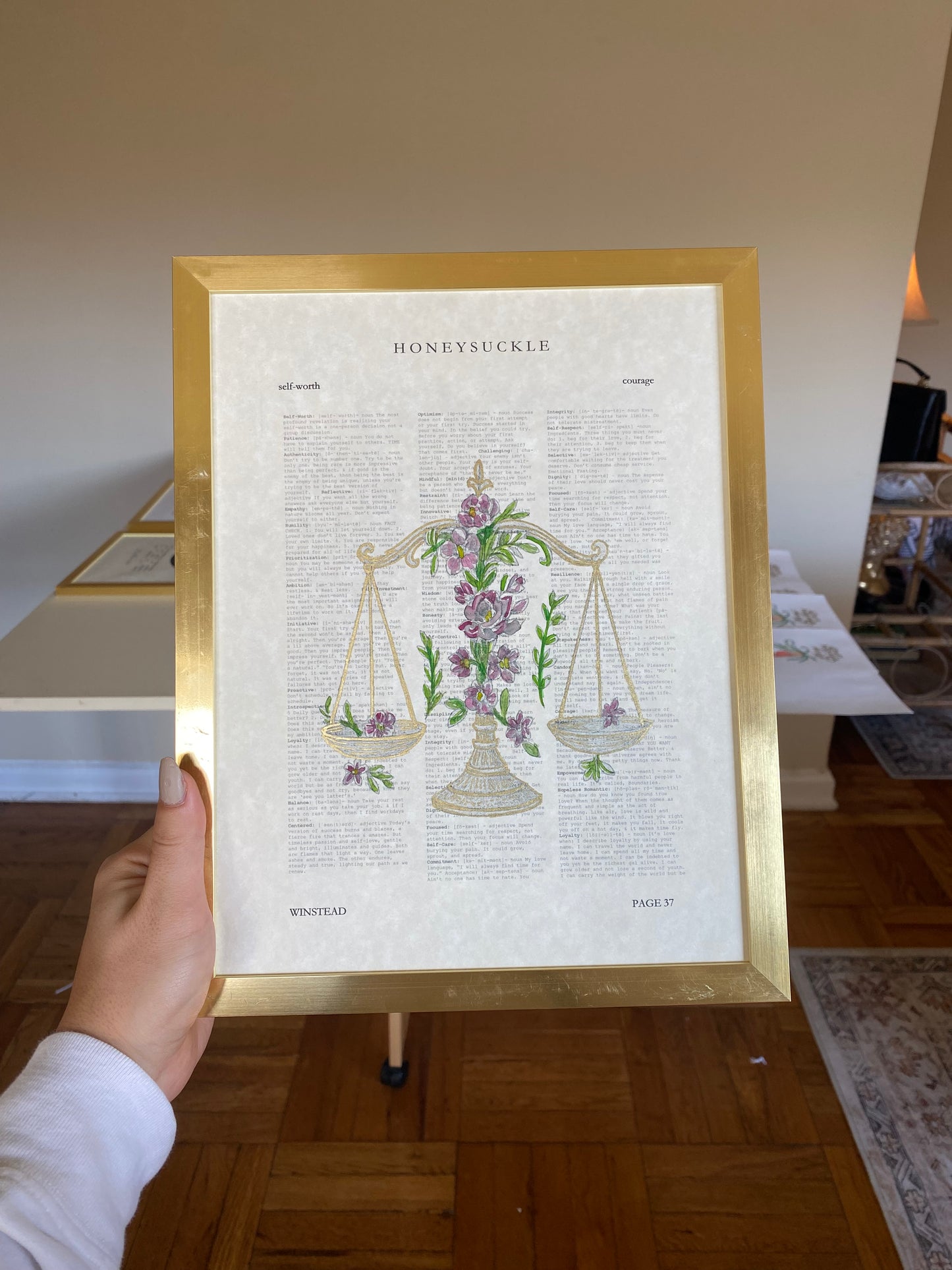 Hand-Painted Scales of Justice, poems of self worth,  Gold-Embellished Balance Scales | Literary Wall Art