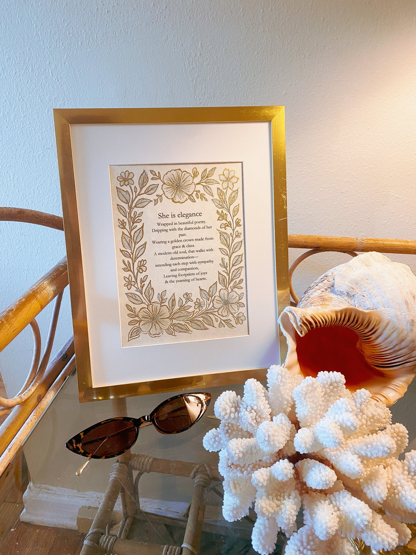 Hand-Embellished Gold Print, "She Is Elegance" Poem, Feminine Art