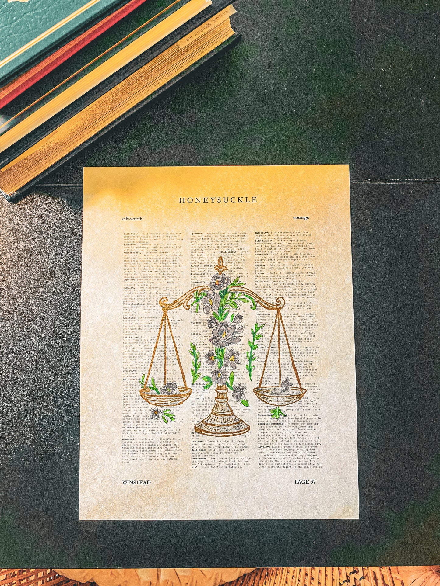 Hand-Painted Scales of Justice, poems of self worth,  Gold-Embellished Balance Scales | Literary Wall Art
