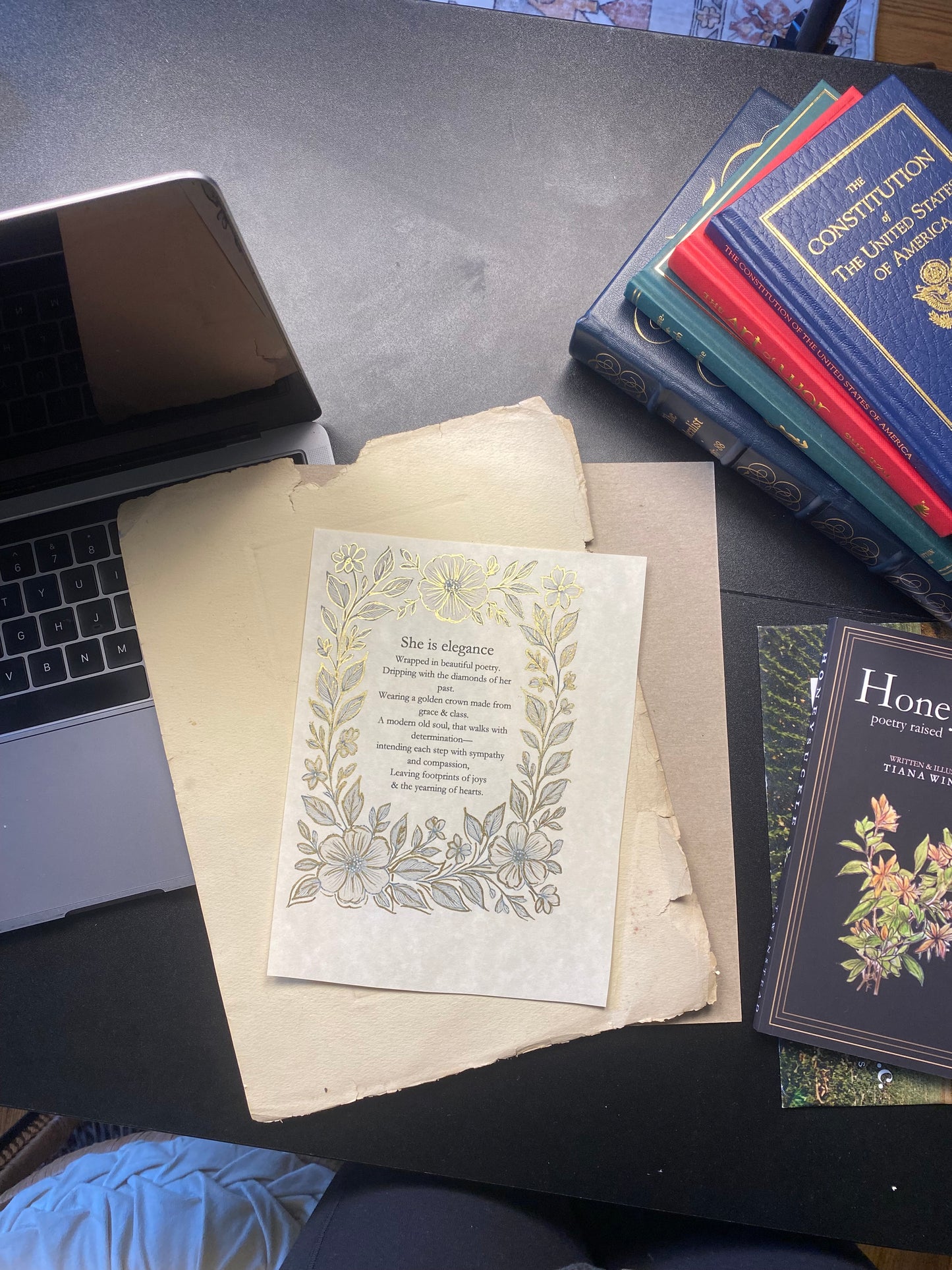 Hand-Embellished Gold Print, "She Is Elegance" Poem, Feminine Art