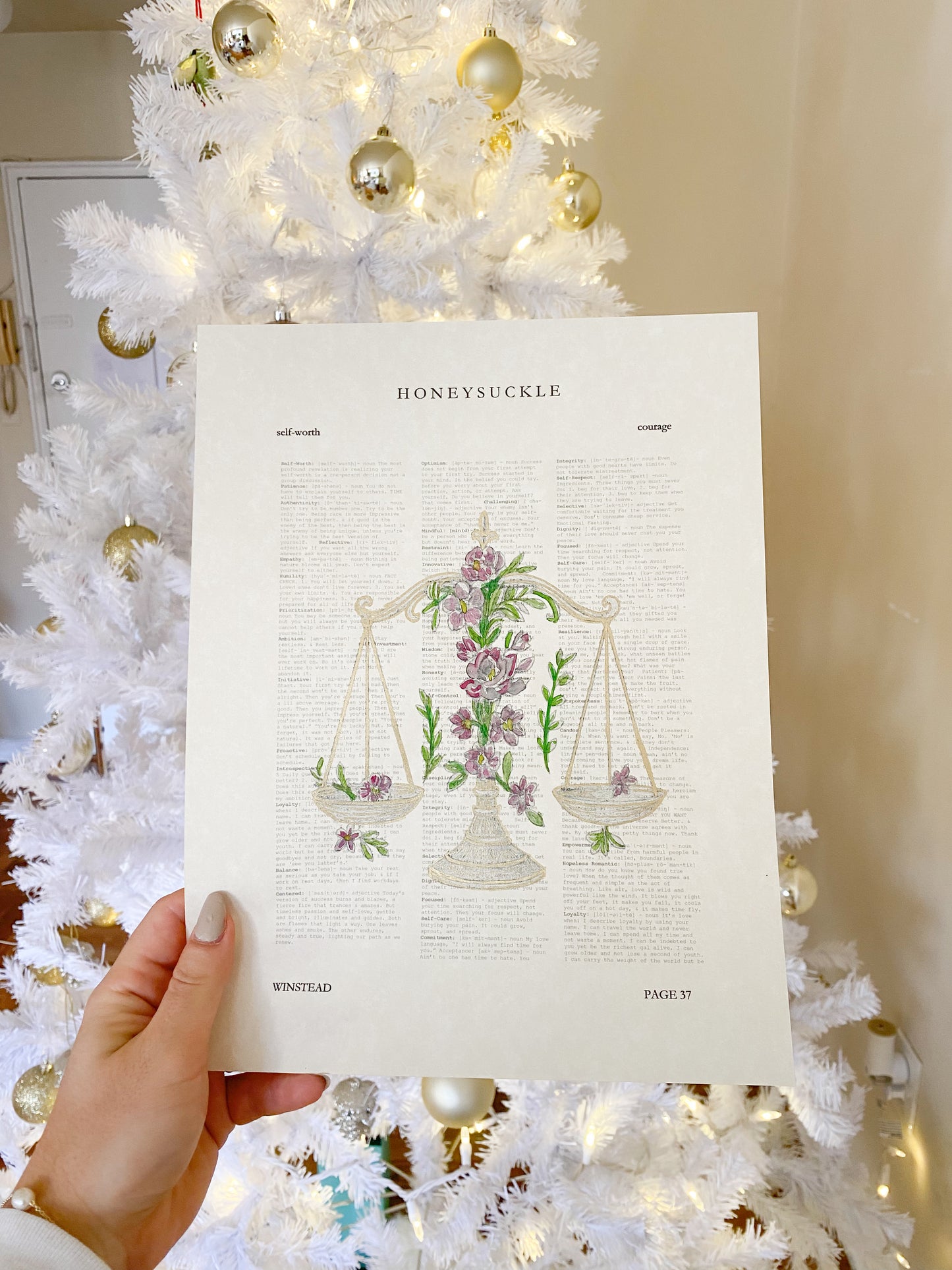 Hand-Painted Scales of Justice, poems of self worth,  Gold-Embellished Balance Scales | Literary Wall Art