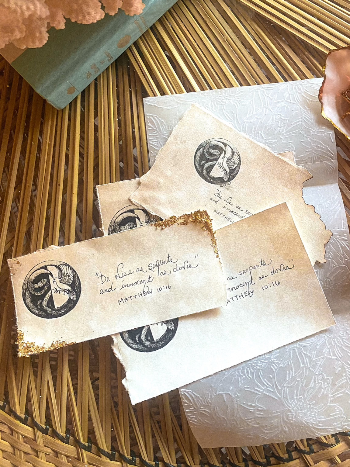 Set of 5 - “Wise as Serpents, Innocent as Doves” Burnt-Edge Scripture Art Print