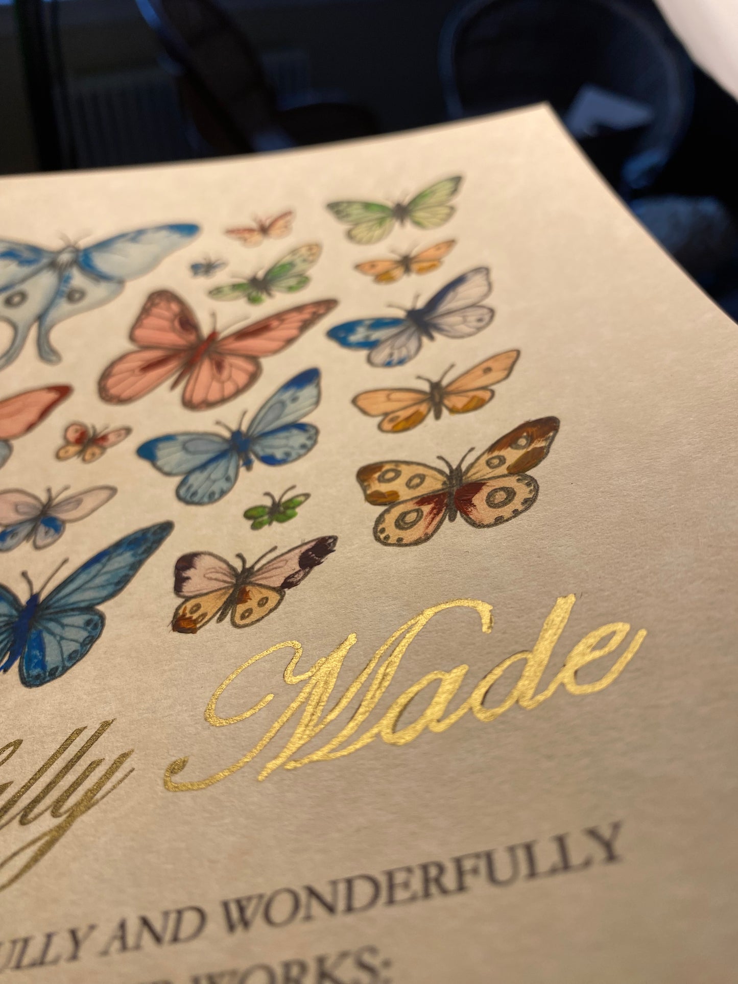 Hand-Painted Butterfly Scripture Art | Gold Psalm 139:14 Framed Print